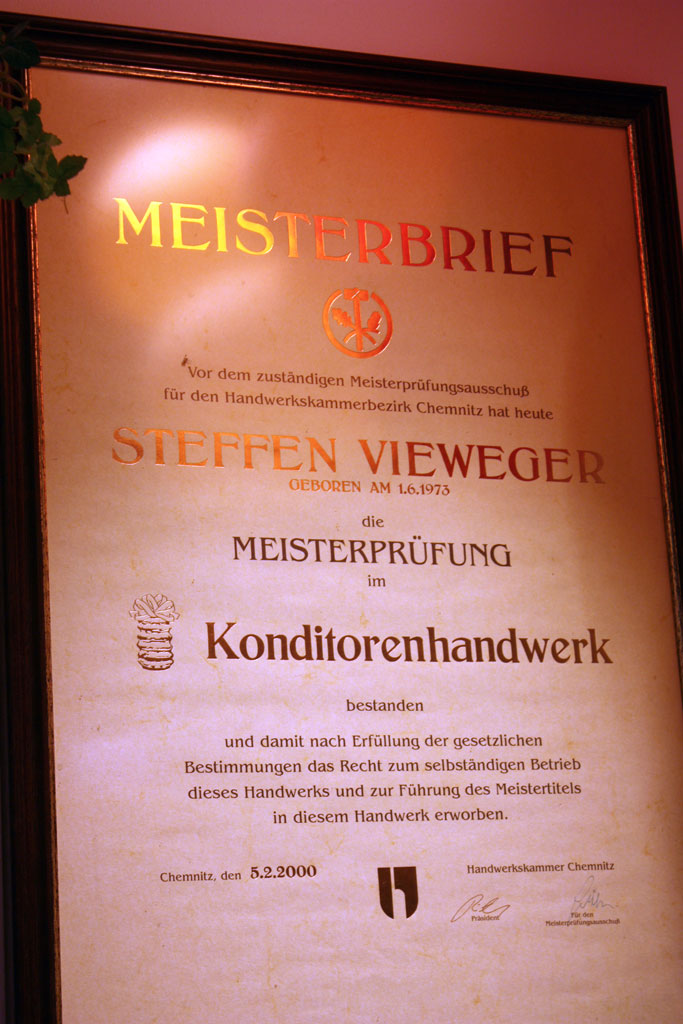Meisterbrief Konditorenhandwerk - Steffen Vieweger